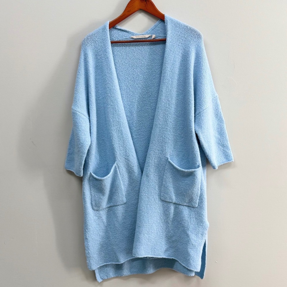 Soft Surroundings Open Front Cardigan Sweater Women S/M Blue Cozy Wool Blend